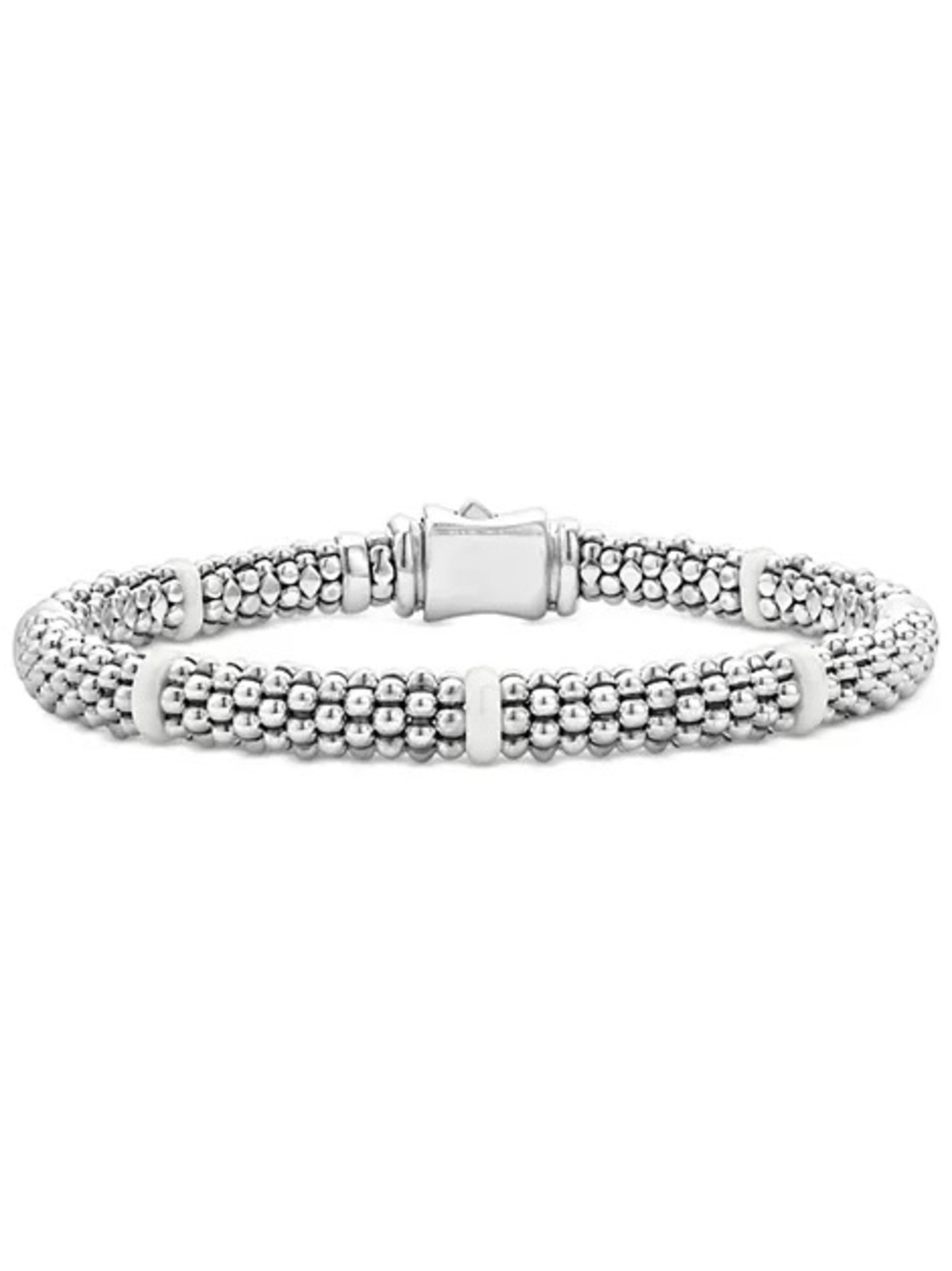 LAGOS White Caviar Sterling Silver Ceramic Beaded Bracelet Large 7.25”–7.75”